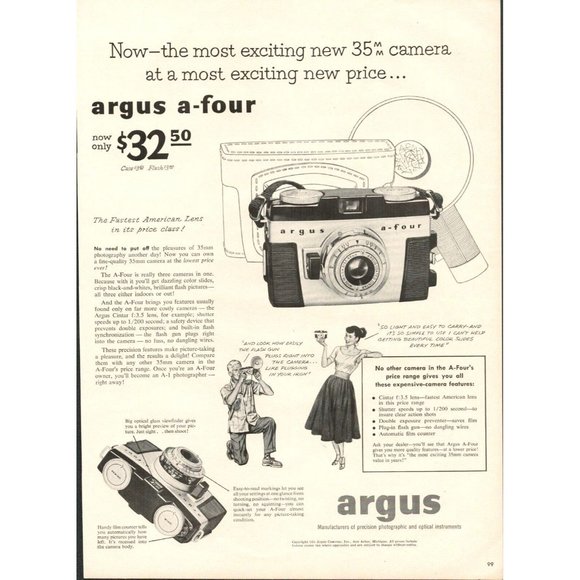 1954 ARGUS A4 35mm Camera Vintage Print Ad (L5) - Picture 1 of 1